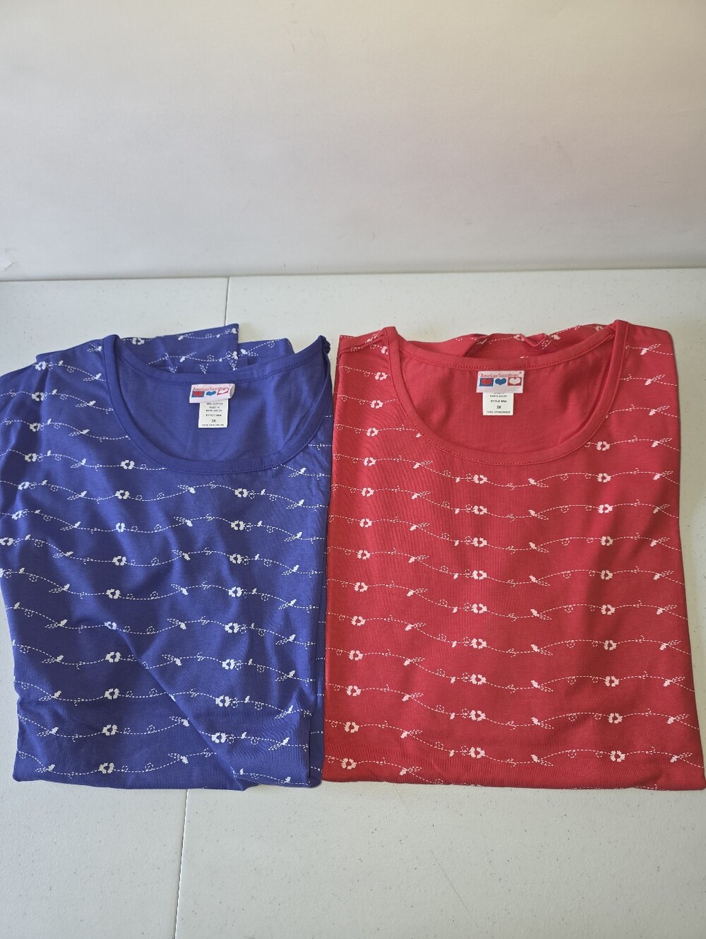 NEW Lot of 2 Plus Size Cotton Tee Shirts 3X Short Sleeve Floral Abstract Print
